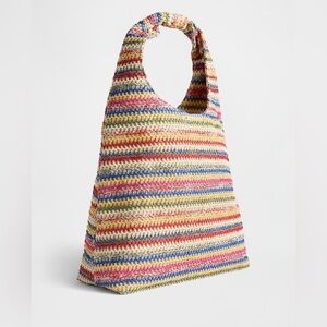 Gap Rainbow Woven Straw Tote Bag | Lined | New Without Tags